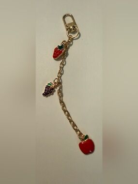 Gold-Tone Fruit Charm with Purple Grape and Red Strawberry Charms